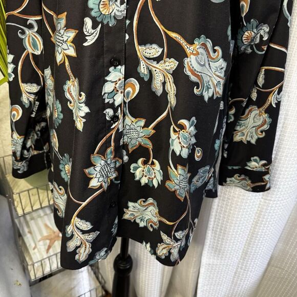 Chicos Women’s 1 US M Tulips Long Sleeve Top Button Down Tunic Blouse - Picture 3 of 10